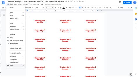 how to print labels from google sheets for free